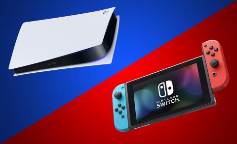 Picture of a PlayStation 5 and a Nintendo Switch