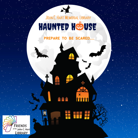 Image of a scary haunted house with a moon in the backdrop. 