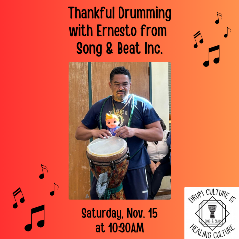 Ernesto playing an African Drum