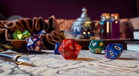 Dungeons and Dragons dice on table