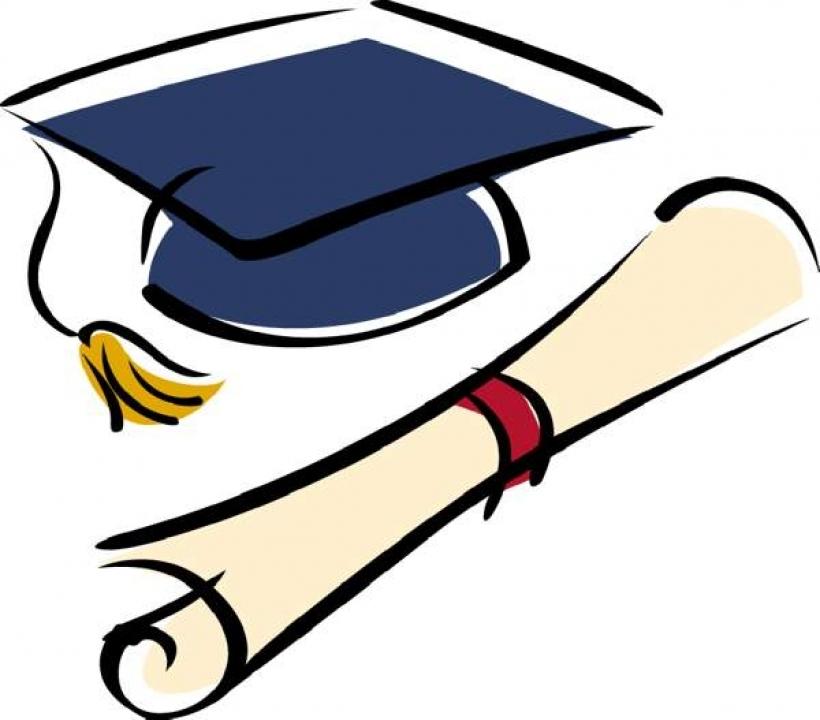 Graphic of a graduation cap and diploma scroll