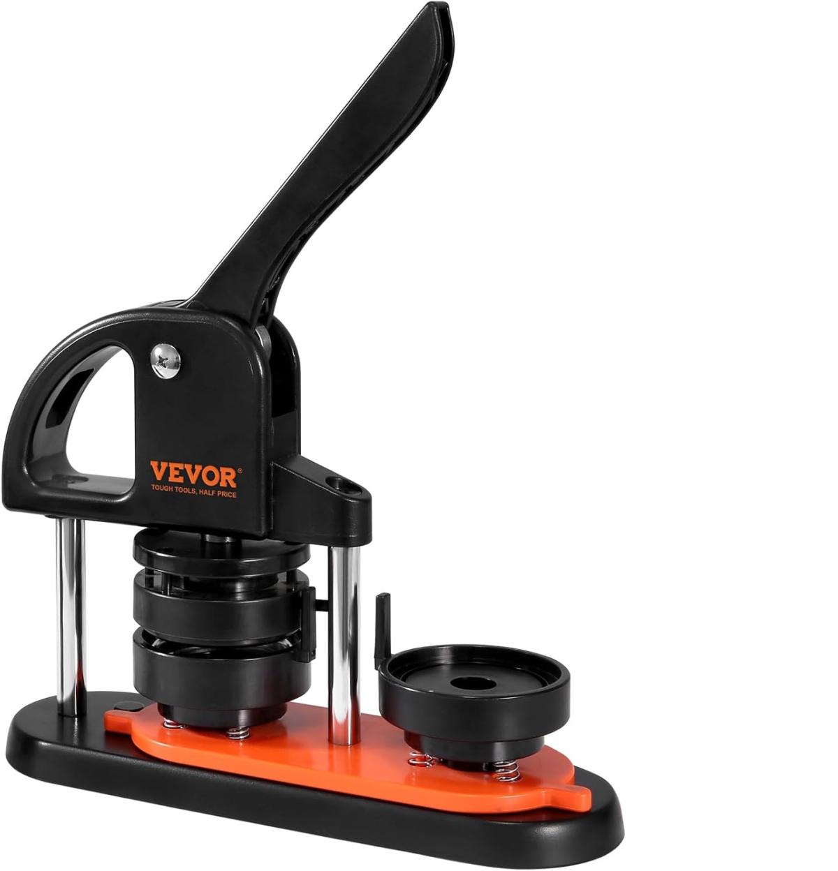 Black and orange Vevor brand button machine