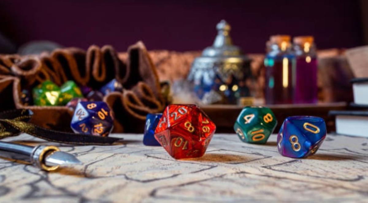 Dungeons and Dragons dice on table