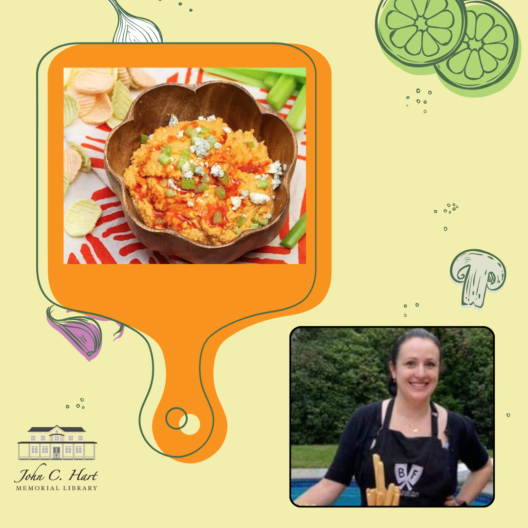 Dip in a flower shaped bowl and a photo of a chef